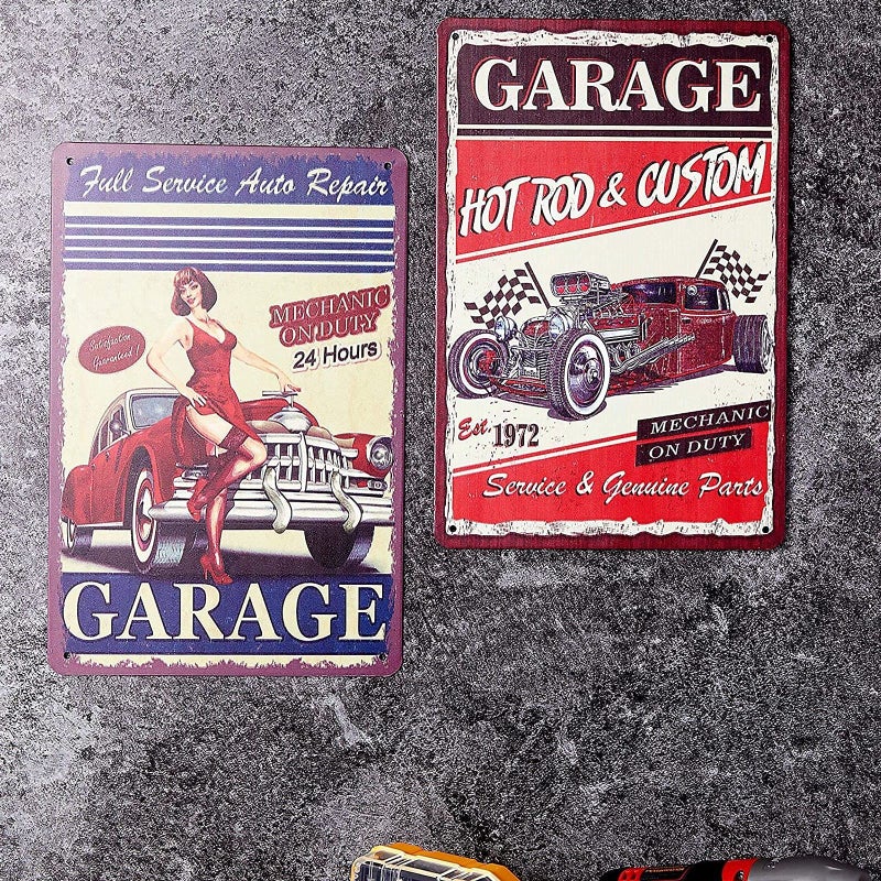 Okuna Outpost 6 Pack Vintage Metal Signs for Retro Garage Wall Decor  6 Designs (8 x 11.8 In) - Image 2